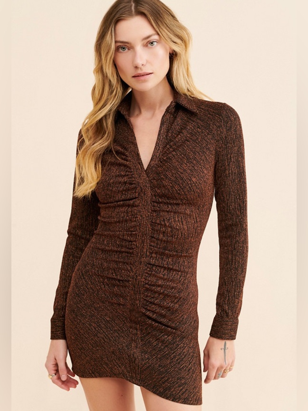 4SI3NNA Carmen Dress in Rust Black Metallic Bodycon Cocktail Size XS